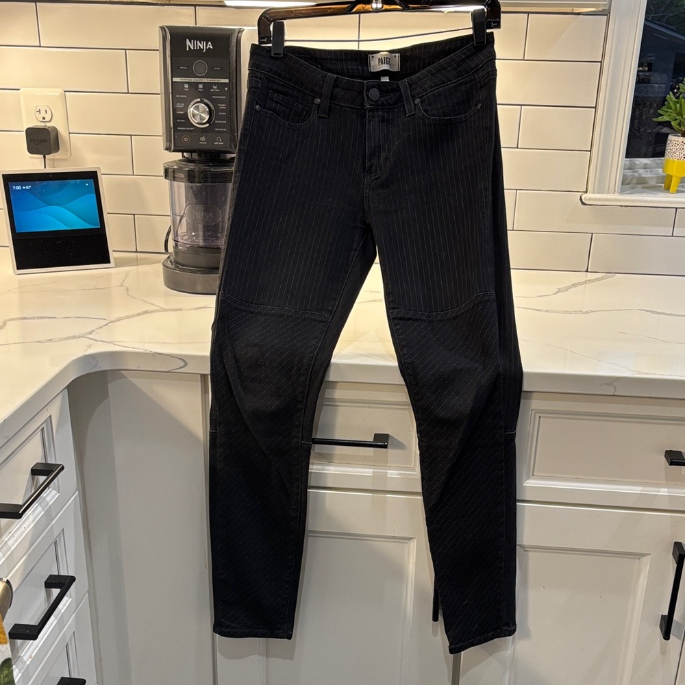PAIGE Black with Charcoal Pinstripe jeans